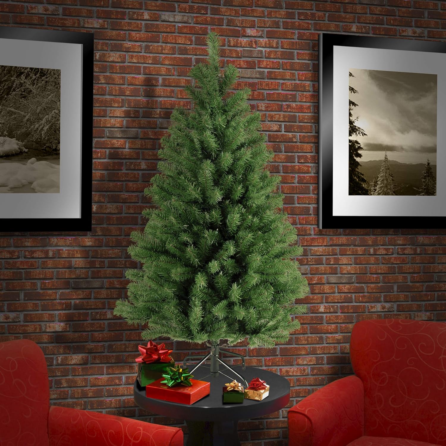 National Tree Company 4 ft Unlit North Valley Spruce Mini Artificial Christmas Tree, 307 Tips, Includes Stand, Green