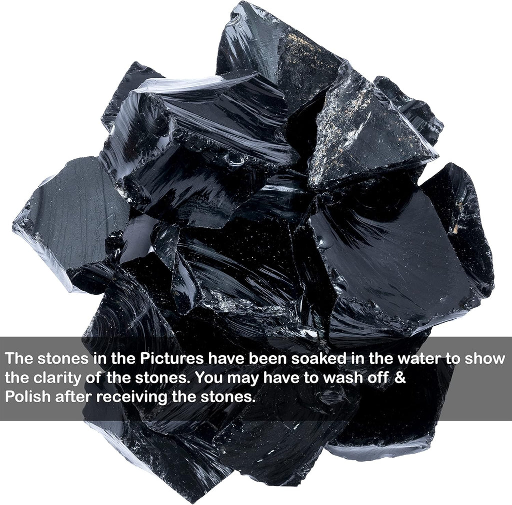 Crocon 1LB Black Obsidian Rough Bulk Natural Stone Raw Stone Tumbling Cabbing Polishing Mining Chakra Balancing Reiki Healing Good Luck Home Office Decor