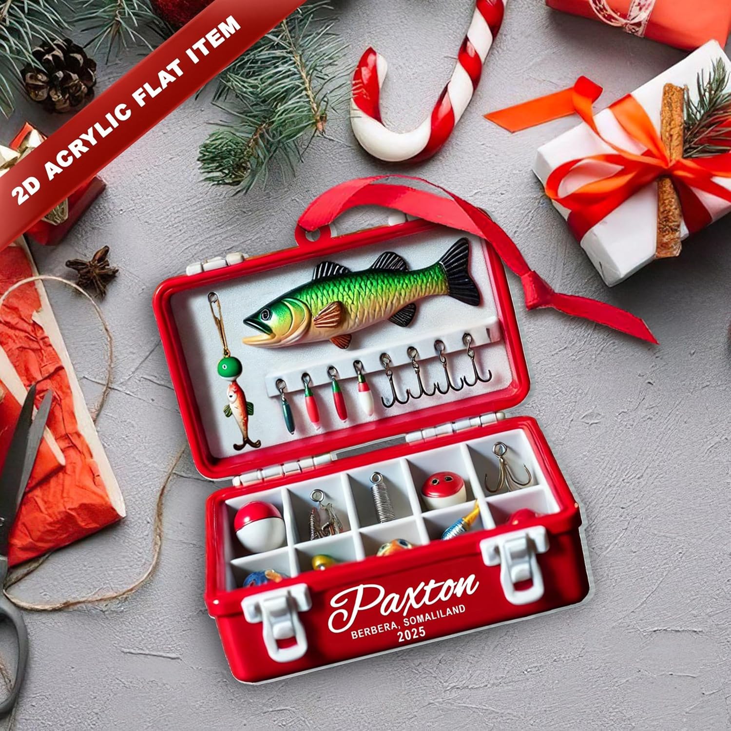 Custom Fishing Tackle Box Ornament, Fisherman 2D Ornament, Dad Fishing Christmas Ornaments, Custom Ornaments for Him, Personalized Gifts for Him, Christmas Hanging Decor 01