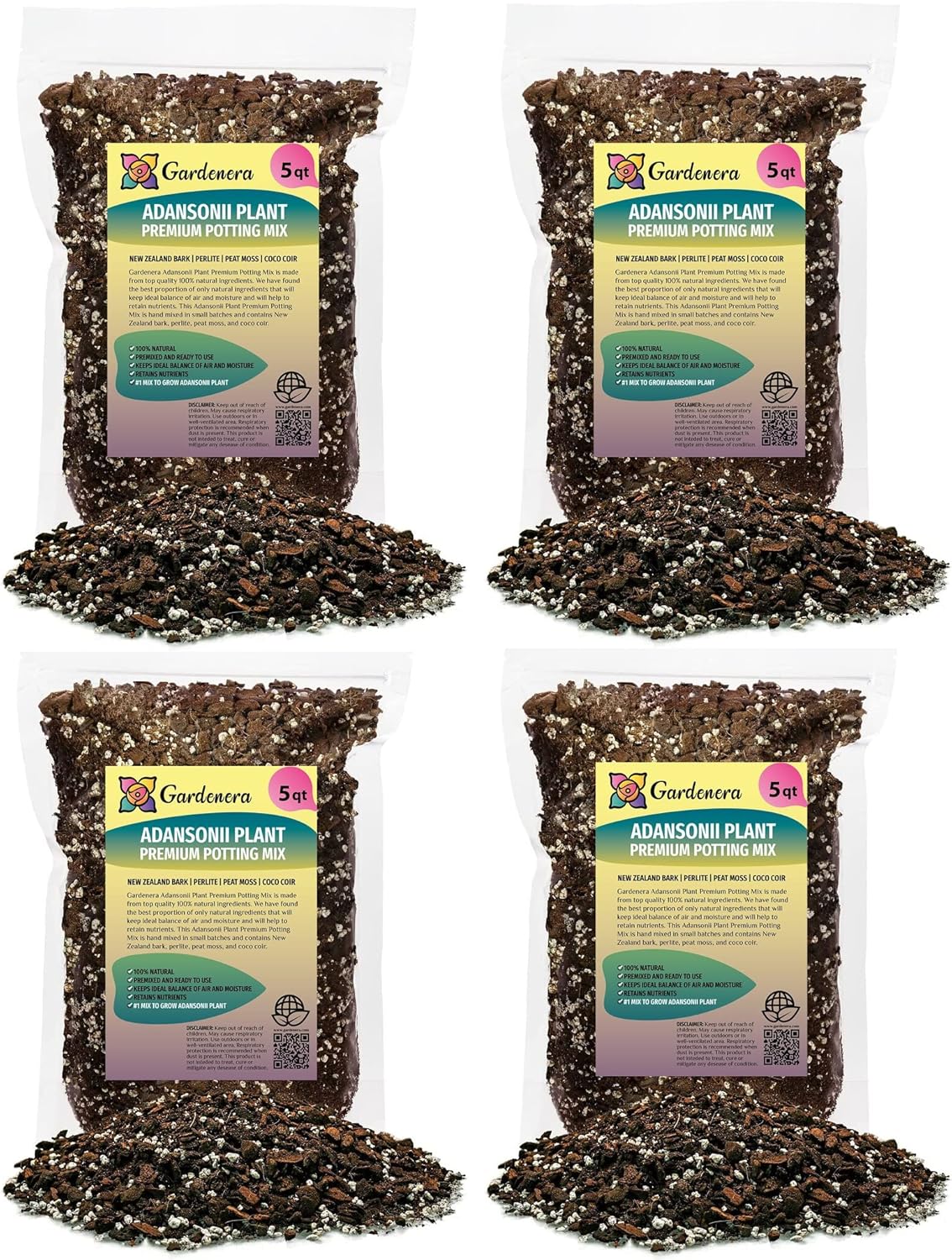 GARDENERA Monstera Adansonii Premium Soil Blend - 20 QT - Promote Aeration, Drainage & Nutrient Retention - (4 Bags of 5 Quart)