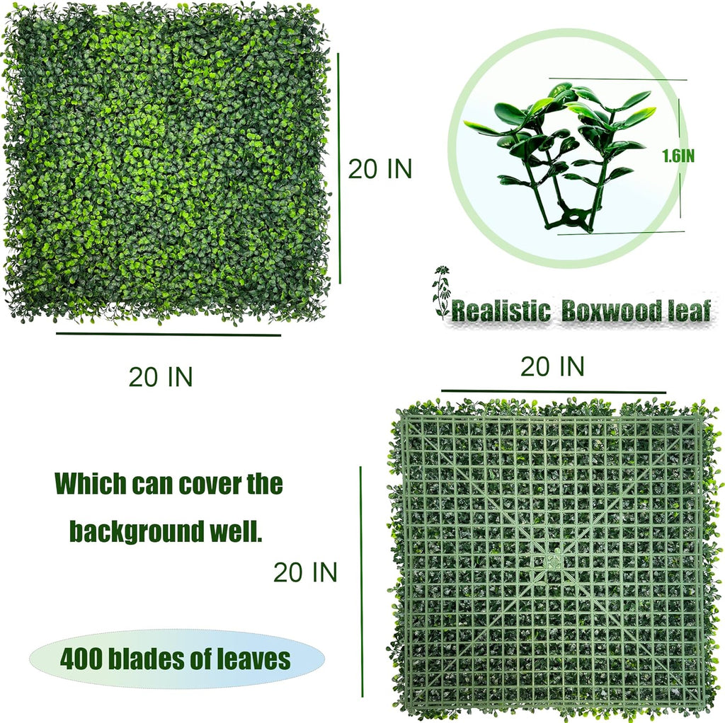 Artificial Boxwood Panels,20"x 20"(16P) UV-Anti Faux Grass Panels for Interior Wall, Greenery Backdrop,Garden and Indoor Outdoor Plant Wall&Fence Covering Privacy for Backyard Decor