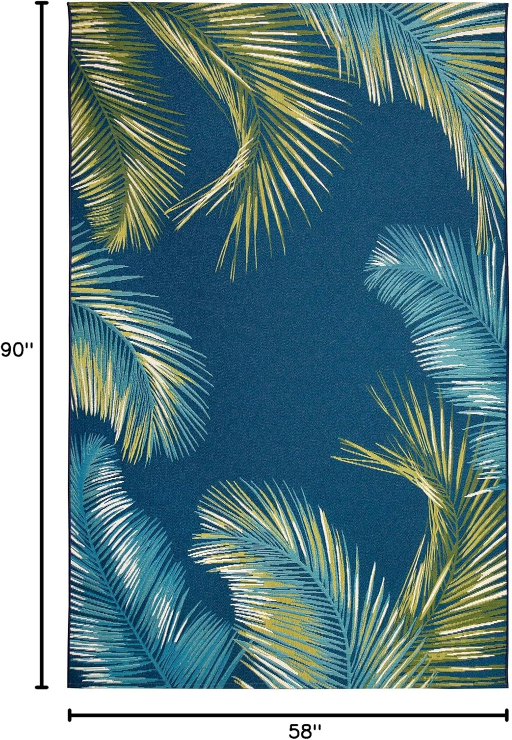Liora Manne Marina Indoor/Outdoor Power Loomed Synthetic Blend Low Profile Area Rug - Transitional Border Botanical Beach Colorful (Palm Border Navy) (4'10" x 7'6")