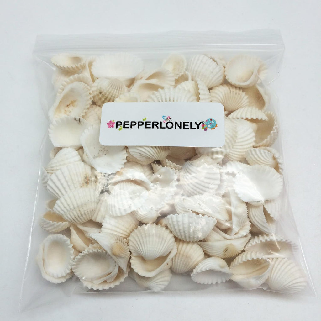 PEPPERLONELY White Cardium Ribbed Cockle Shells, 8 OZ Apprx.110+ PC Shells, 3/4 Inch ~ 1-1/2 Inch