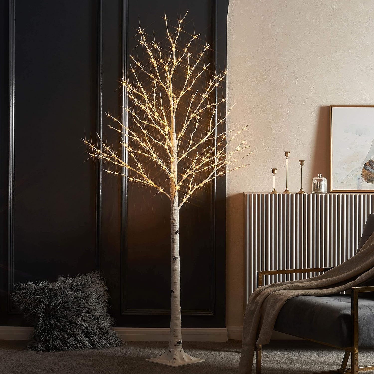 LITBLOOM Lighted Birch Tree Plug in with 8 Functions 6FT 330 Multi Color and Warm White Fairy Lights, White Christmas Tree with Lights for Indoor Outdoor Home Christmas Holiday Party Decoration