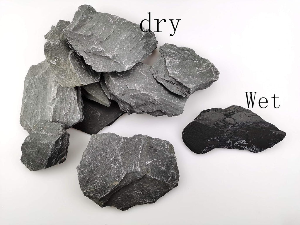 Voulosimi Natural Slate Rocks PH Neutral Stone Perfect Rocks for Aquariums, Landscaping Model,Tank Decoration,Amphibian Enclosures (12 LB, 5-7 inch)