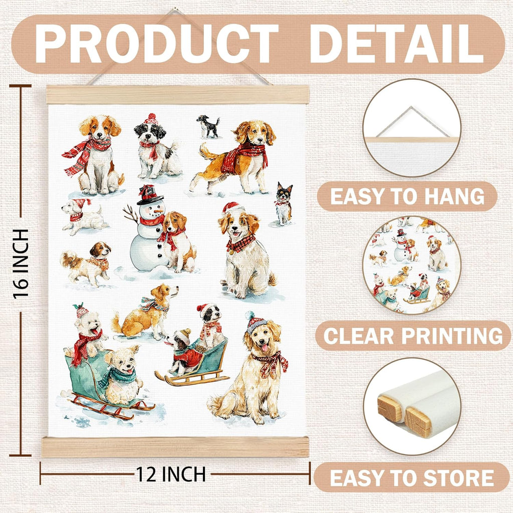 FDHSPAAM Funny Christmas Dog Wall Art Decor, Dog Lovers Mom Gifts, Festive Christmas Cut Dogs Winter Holiday Wall Art Posters for Home Bedroom Living Room, 12x16 Inch