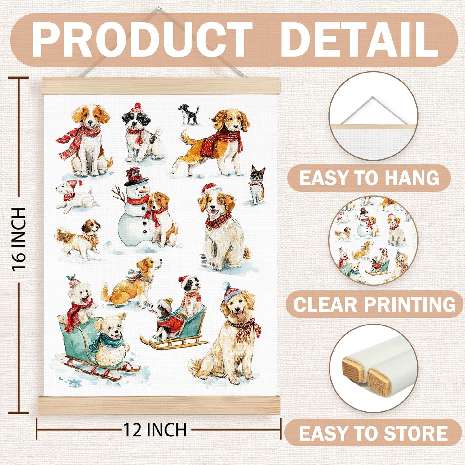 FDHSPAAM Funny Christmas Dog Wall Art Decor, Dog Lovers Mom Gifts, Festive Christmas Cut Dogs Winter Holiday Wall Art Posters for Home Bedroom Living Room, 12x16 Inch