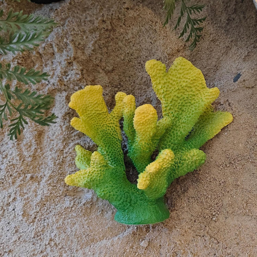 Green Yellow Coral Decor Faux Artificial Coral Reef Resin Nautical Decoration Tabletop Home Living Room Decor (7.8in Tall)