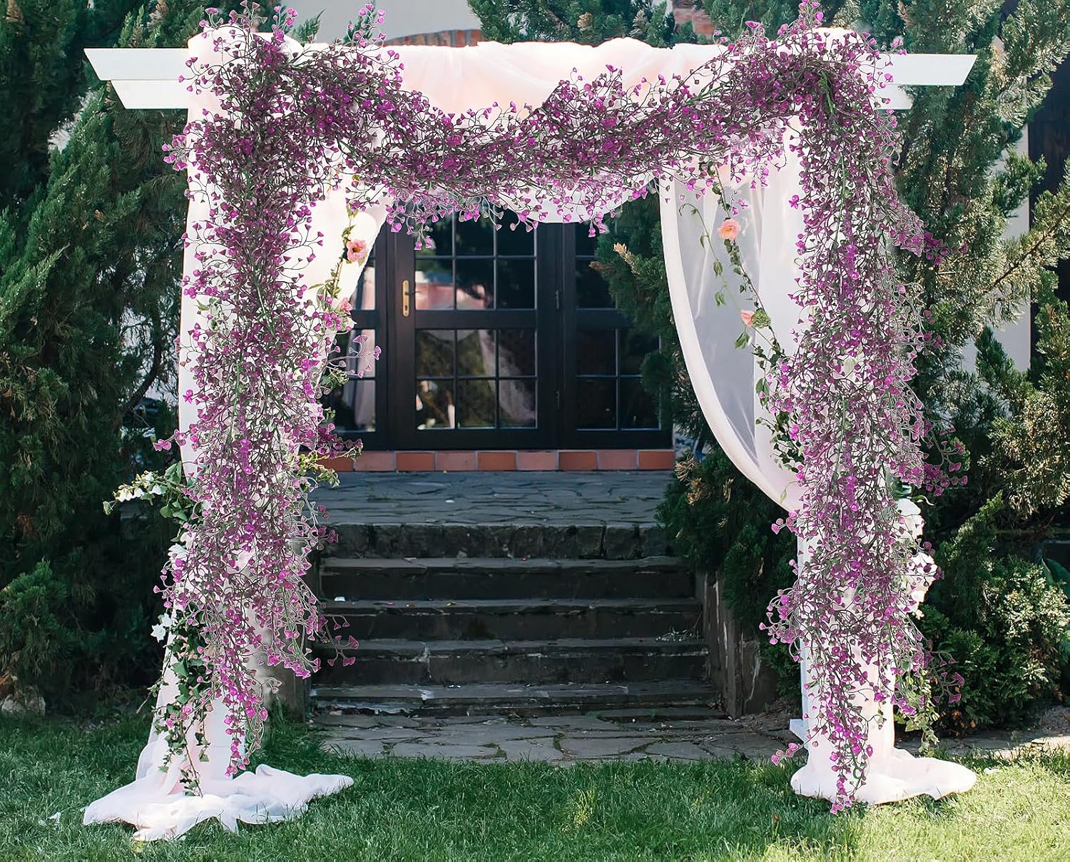 RECUTMS Artificial Hanging Plant 2Pcs 5.6Ft Fake Garland Plant Greenery Faux Ferns Leaves Ivy Garland for Home Indoor Outdoor Wedding Farmhouse Mantle Table Centerpiece Party Garden Decor(Fuchsia)