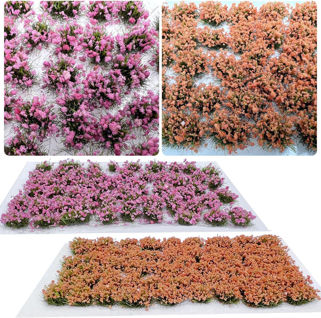 Woohome 106 Pcs DIY Miniature Colorful Flower Cluster Self Adhesive Flower Vegetation Groups Pink Orange Static Grass Tufts for Train Landscape Railroad Scenery Sand Military Layout Model