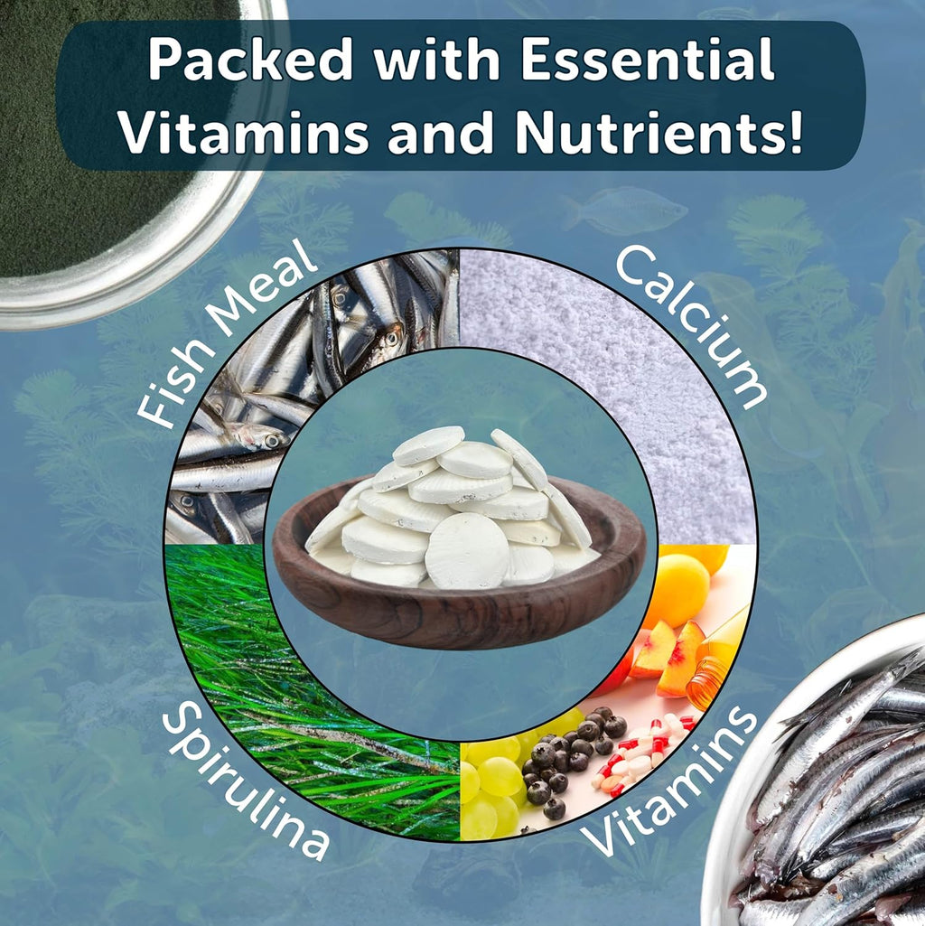 Aquatic Foods Inc. Calcium Feeding Shells, Small & Medium for Shrimp, Snails, Crabs, Crayfish, Plecos, Catfish, All Tropical Fish, 4-Type Wafer & 12-Type Pellet Mix Included...90 Count Canister