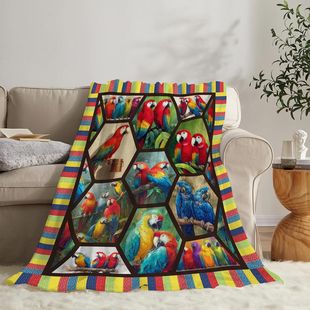 Parrot Bird Throw Blanket Macaw Stuff Gifts for Kids Girls Boys Adults Women Men Soft Cozy Warm Plush Fluffy Fuzzy Fleece Blanket Decor 60''X80''