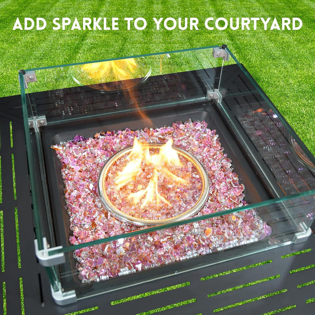 GasSaf 1/4 Inch Fire Glass Reflective Tempered Fireglass Cut Crushed FireGlass for Fire Pit, Fireplace, Replaces Existing Gas Logs & Lava Rocks (20 Pound)(Rose Gold)