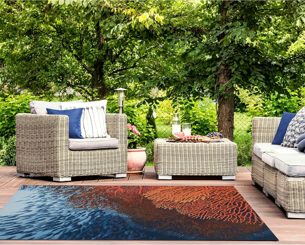 Liora Manne Marina Low Profile Durable Indoor/Outdoor Woven Rug- Coral Ocean 3'3" x 4'11"