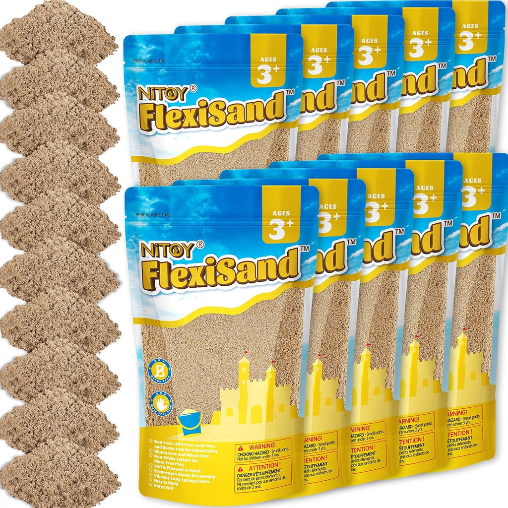 NiToy FlexiSand 19 lbs Moldable Self-Sticking Sand, Never Dries Out Fun for Over 3 Years Old Kids Bulk Refill for Sensory Sand Box Toys, Ideal for Shaping, Squeezing and Rolling (Dark Yellow)