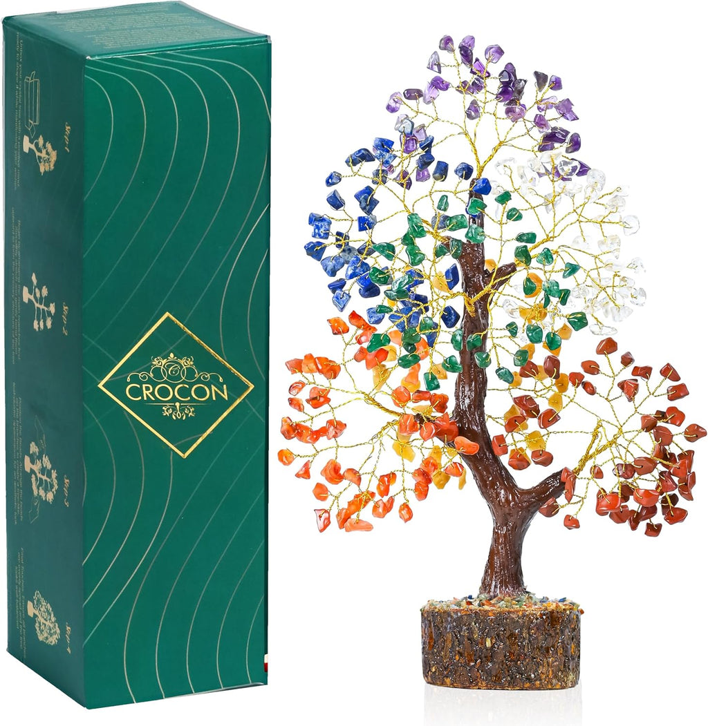 Crocon Natural Trunk 7 Chakra Healing Crystal Tree of Life Gemstone Tree for Good Luck, Positive Energy, Reiki Healing, and Home Office Room Decor Unique Gift for Women Mom & Sister for Birthday