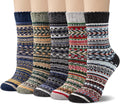 Justay 5 Pairs Wool Socks for Women - Winter Thick Boot Cozy Crew Vintage Soft Calf Knit Warm Socks Gifts