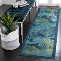Liora Manne Marina Indoor/Outdoor Power Loomed Synthetic Blend Low Profile Area Rug - Transitional Border Botanical Beach Colorful (Coral Garden Lapis) (1'11" x 7'6")