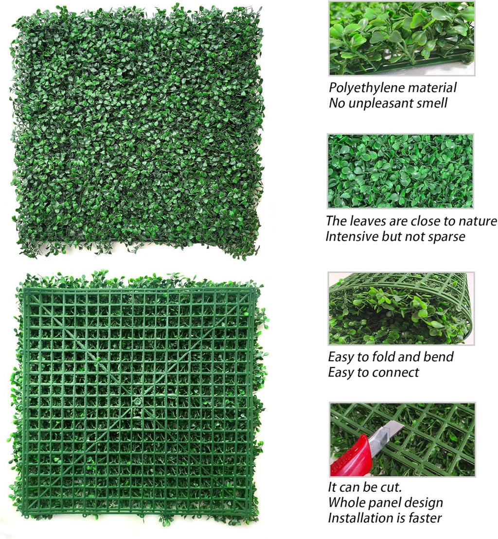 Artificial Boxwood Hedge Wall Panel, Green, UV Protected Privacy Screen, Faux Plant Garden Decor for Indoor Outdoor
