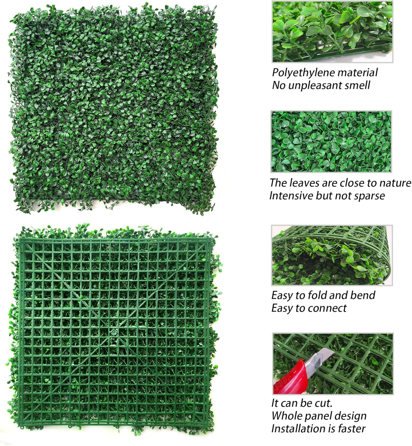 Artificial Boxwood Hedge Wall Panel, Green, UV Protected Privacy Screen, Faux Plant Garden Decor for Indoor Outdoor