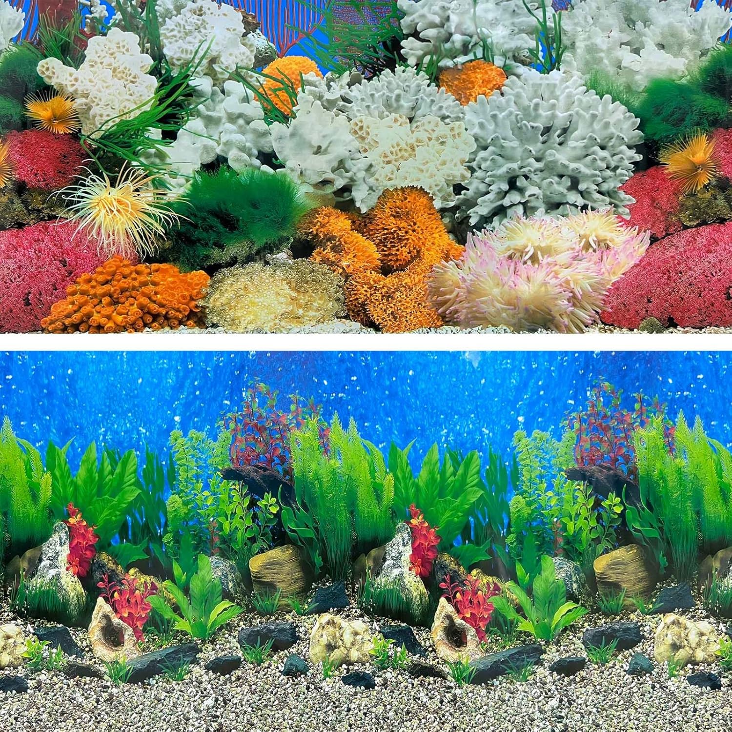Aquatic Plant Aquarium Background Sticker Coral HD Fish Backgrounds for Aquariums Gravel Stone Fish Tank Wallpaper Decorations 2 Sided 12"x 25"