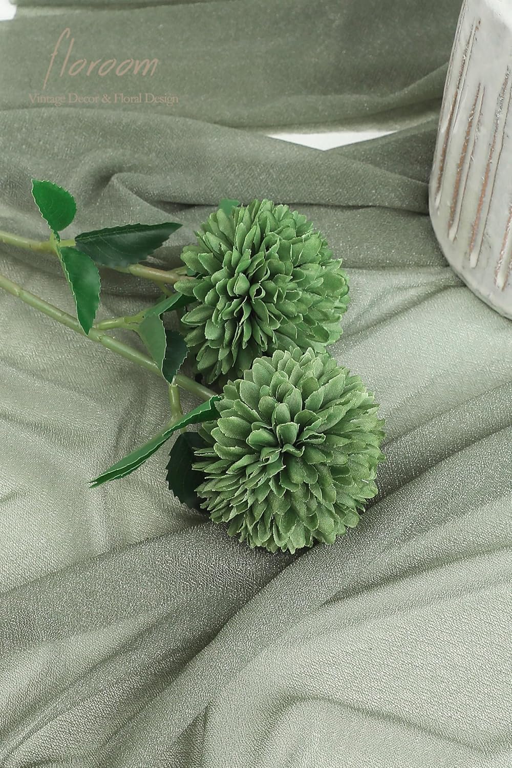 Floroom 12pcs Emerald Green Faux Silk Mums Artificial Flowers Bulk Fake Chrysanthemums with Stems for DIY Wedding Table Centerpieces Floral Arrangements Vase Fillers Home Decorations