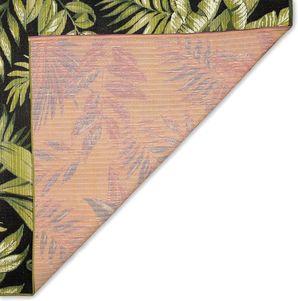 Liora Manne Marina Indoor/Outdoor Power Loomed Synthetic Blend Low Profile Area Rug - Transitional Graphic Botanical Beach Camping (Jungle Leaves Black) (8'10" x 11'9")
