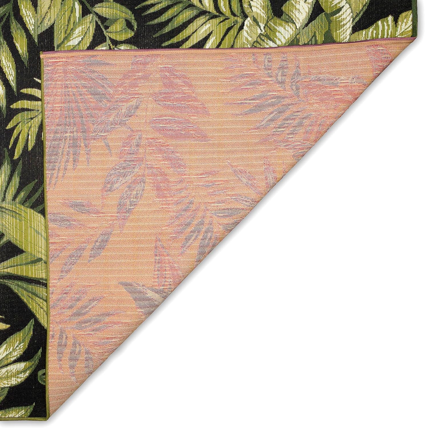 Liora Manne Marina Indoor/Outdoor Power Loomed Synthetic Blend Low Profile Area Rug - Transitional Graphic Botanical Beach Camping (Jungle Leaves Black) (1'11" x 7'6")