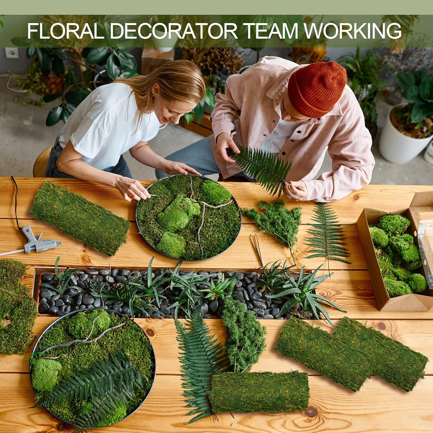 Jutom 4 Rolls Dried Moss Table Runner 12 x 40 Inch Preserved Sheet Moss Mat Artificial Green for Crafts Party Wedding Garden Decor