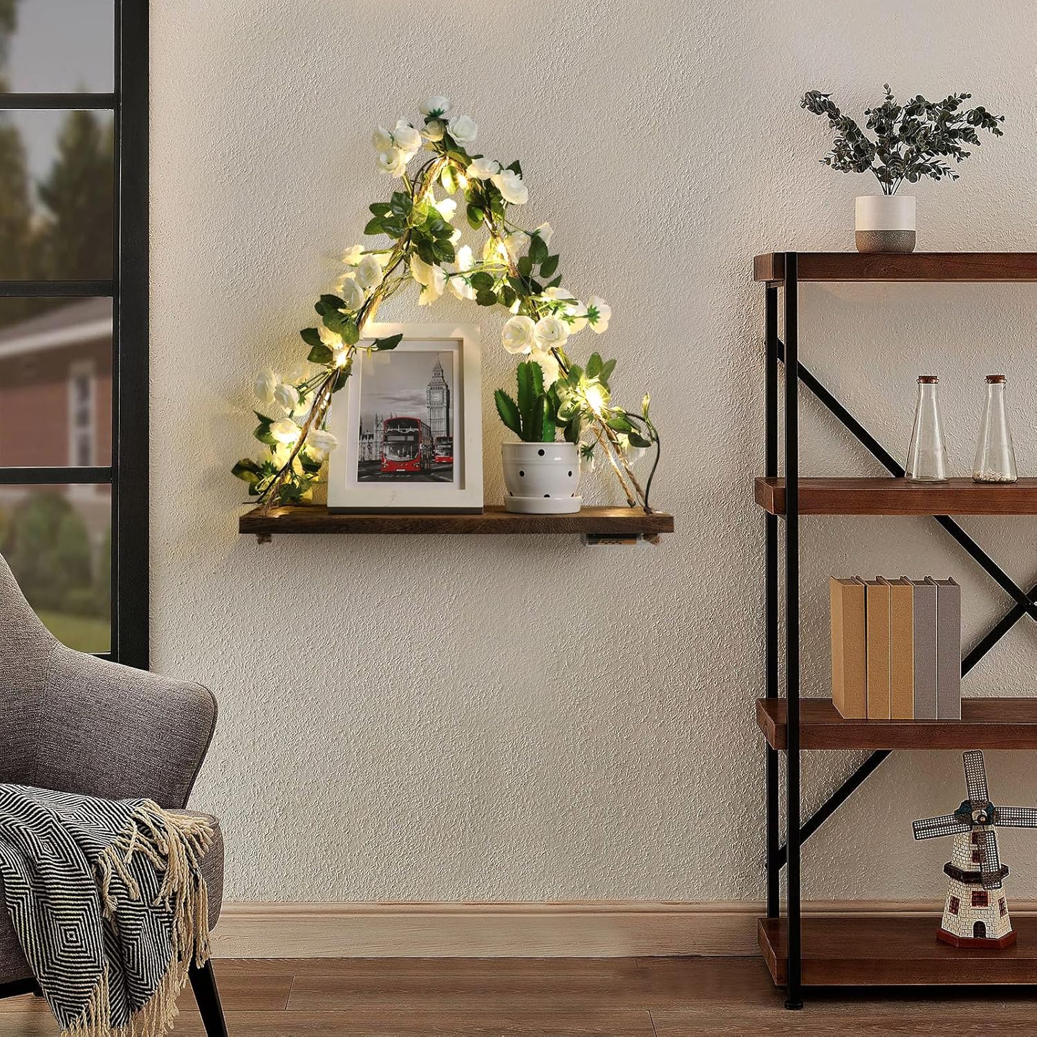 Shelf for Wall,Floating Shelves,Floating Shelves for Wall No Drilling,Adhesive Shelves,Command Strip Shelf,Room Decor Aesthetic,Fake Books Decor,Christma Decorations,2-Piece Set(White Flower)