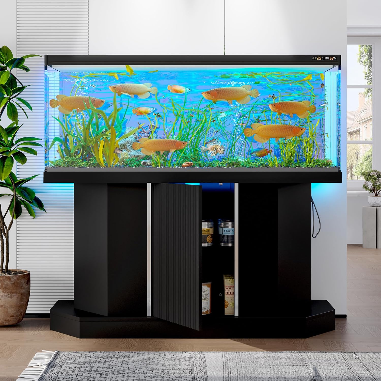 55-75 Gallon Aquarium Stand with Power Outlet, Heavy Duty Fish Tank Stand Cabinet 880LBS Capacity for Turtle Reptile Terrarium, Black