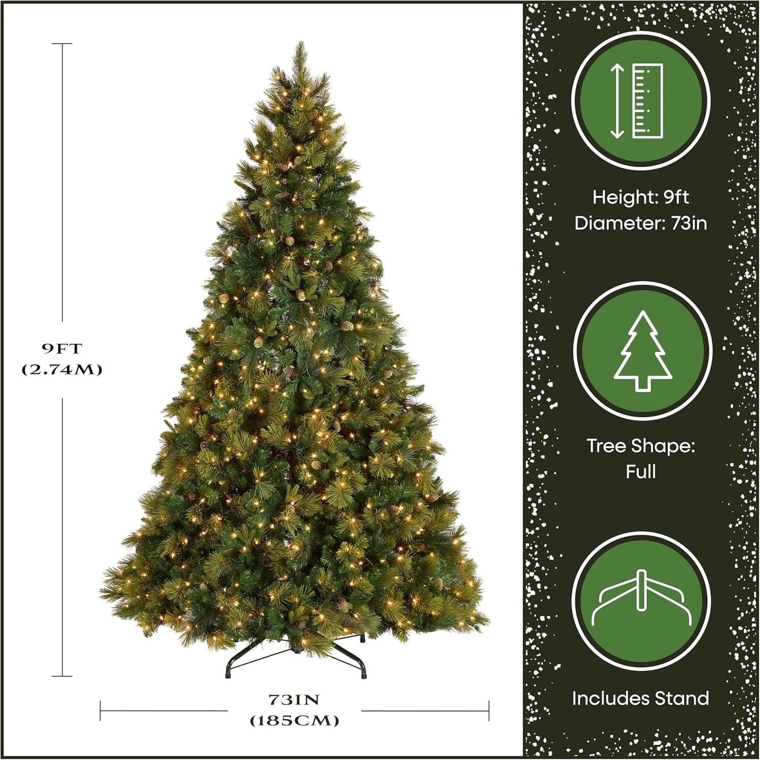 National Tree Company 9 ft Pre-Lit Carolina Pine Full Artificial Christmas Tree, 900 Clear Lights, 2,347 Tips, Includes Stand, Green