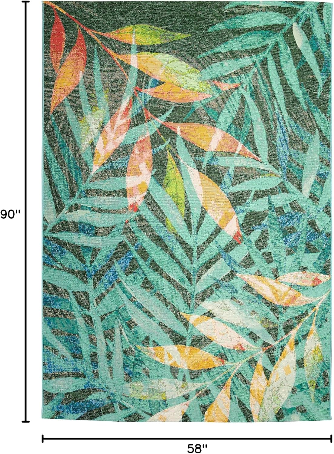 Liora Manne Marina Indoor/Outdoor Power Loomed Synthetic Blend Low Profile Area Rug - Contemporary Graphic Botanical Floral Colorful (Leaves Blue) (4'10" x 7'6")