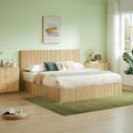 KEIKI King Size Wood Platform Bed Bedframe with Lift Up Hydraulic Storage,Corrugated Curved Lines Design for Bedroom