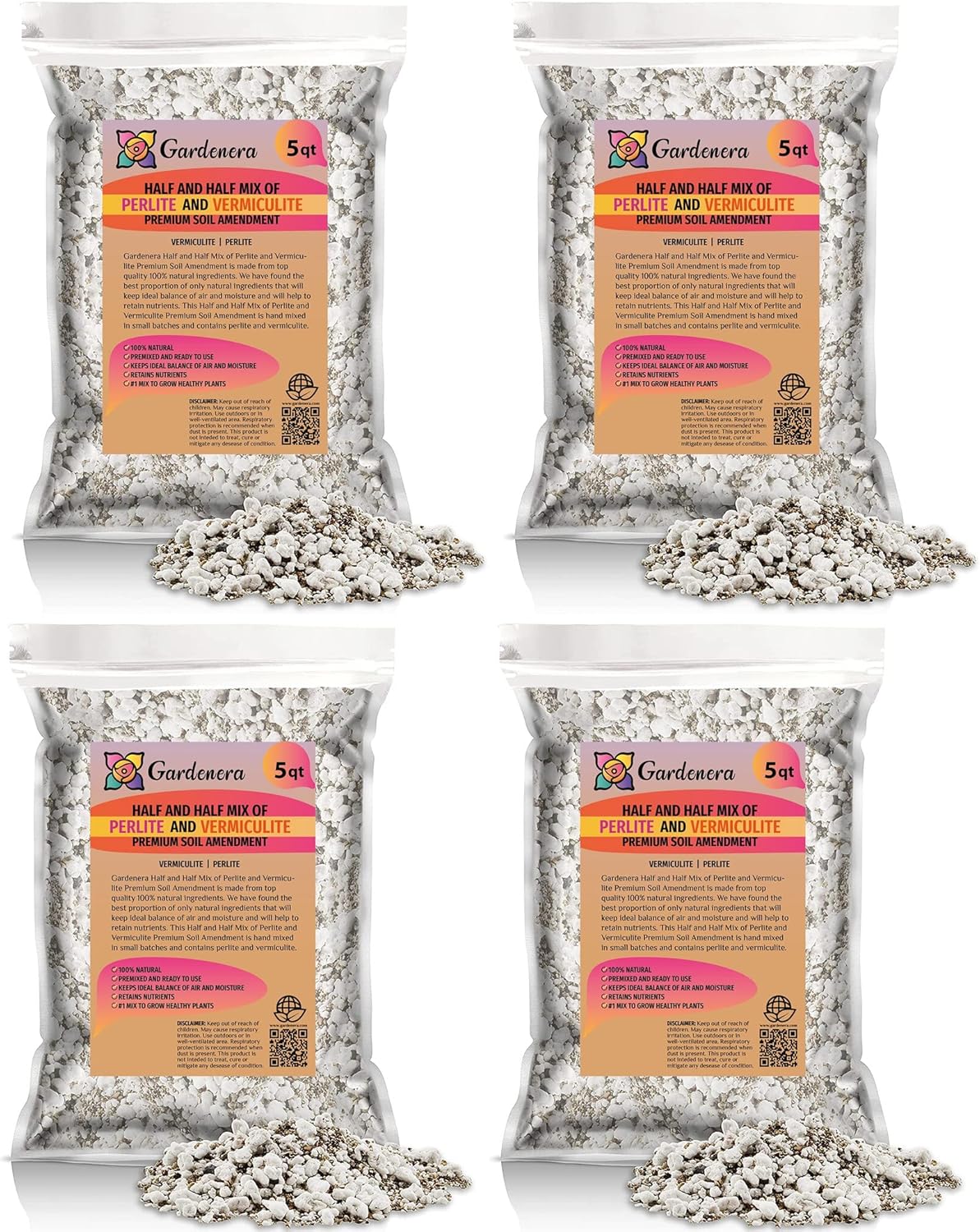 Gardenera Half and Half Mix of Perlite and Vermiculite - 20 Quart - Unlock The Secret to Thriving Plants with a Natural Soil Amendment (4 Bags of 5 Quart)