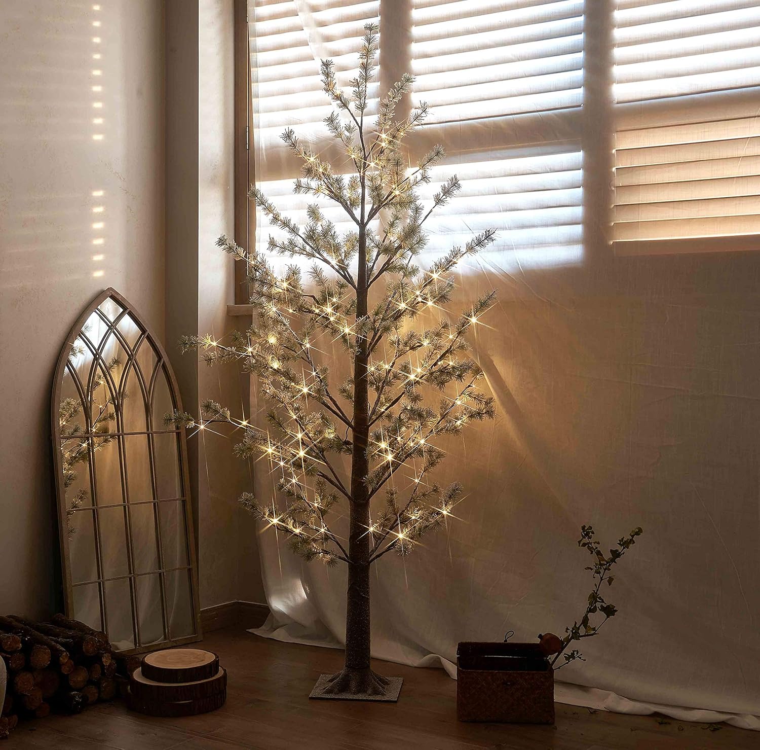 LITBLOOM Pre lit Faux Noway Christmas Pine Tree Lights 6FT 126 Warm White LED for Indoor Outdoor Home Decoration