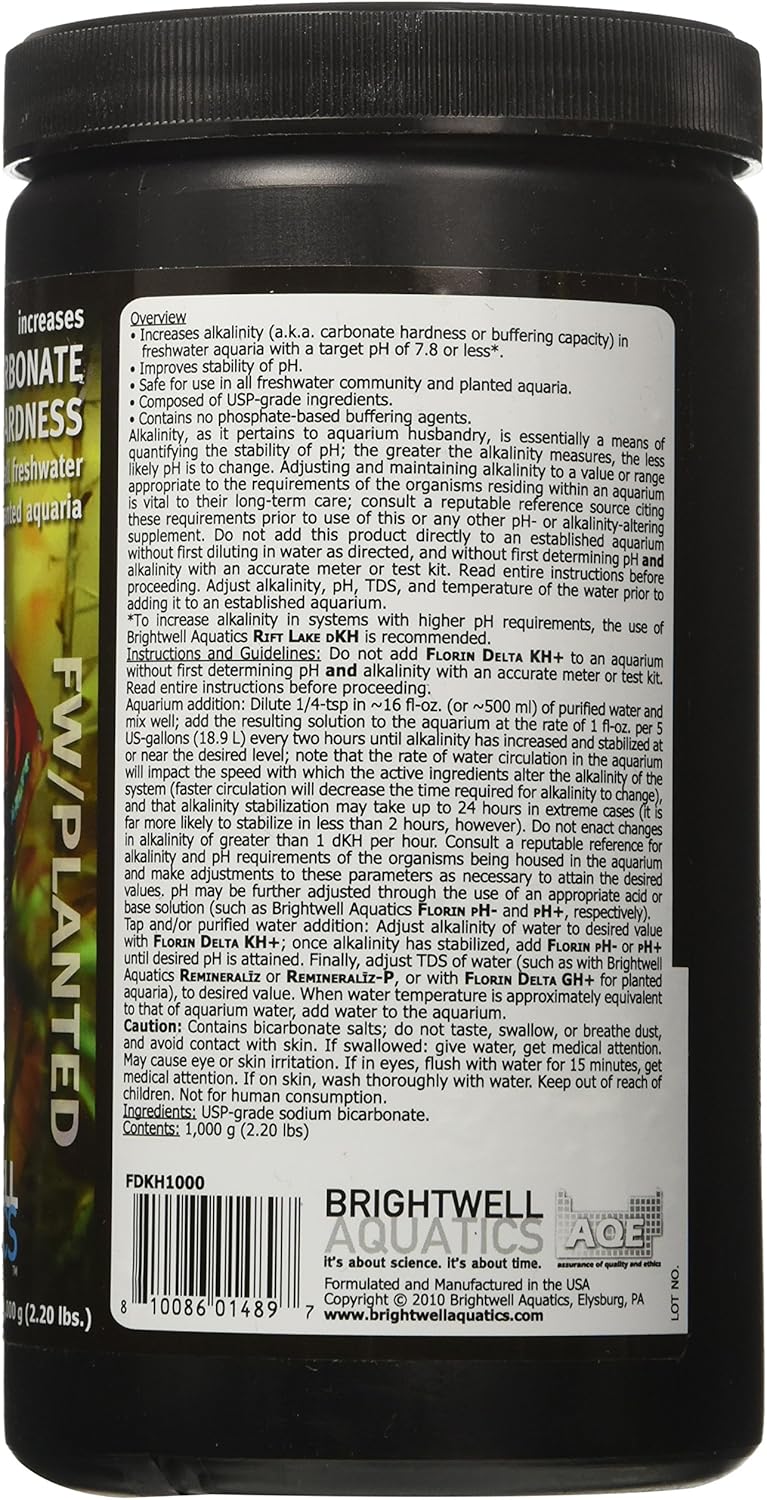 Brightwell Aquatics Florin Delta KH+ - Increases Carbonate Hardness and pH Stability in Freshwater and Planted Aquariums 1000-g