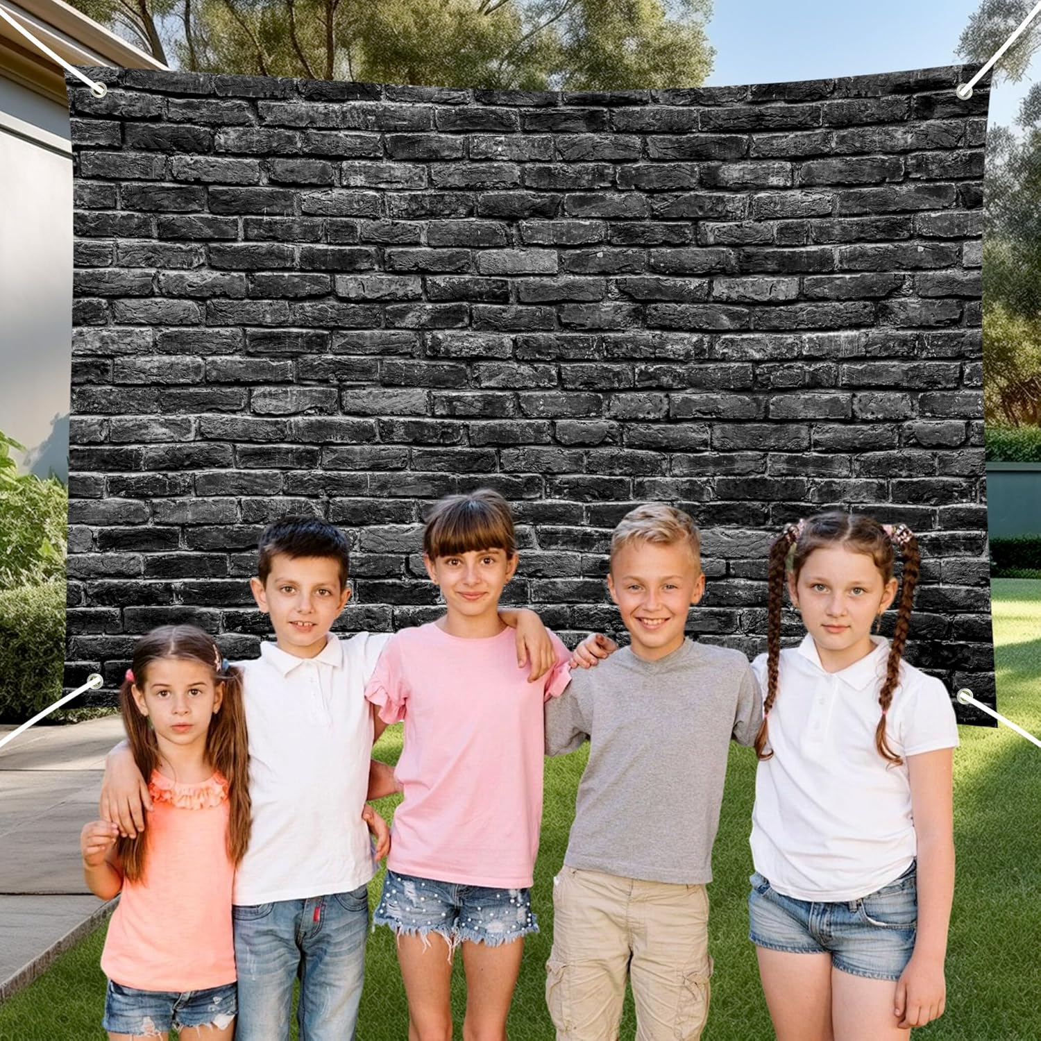 Black Brick Wall Backdrop Banner - Gothic Photography Background for Halloween Studio, Dark Theme Party, Portrait, Home Decor 72x43 Inch