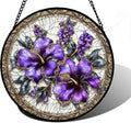 Stained Glass Window Hanging, Purple Flowers Romantic Suncatcher for Doors Home Sun Catchers Decoration and Christmas, Mother's Day Birthday Gifts for Women, Men, and Mom 6.3 in