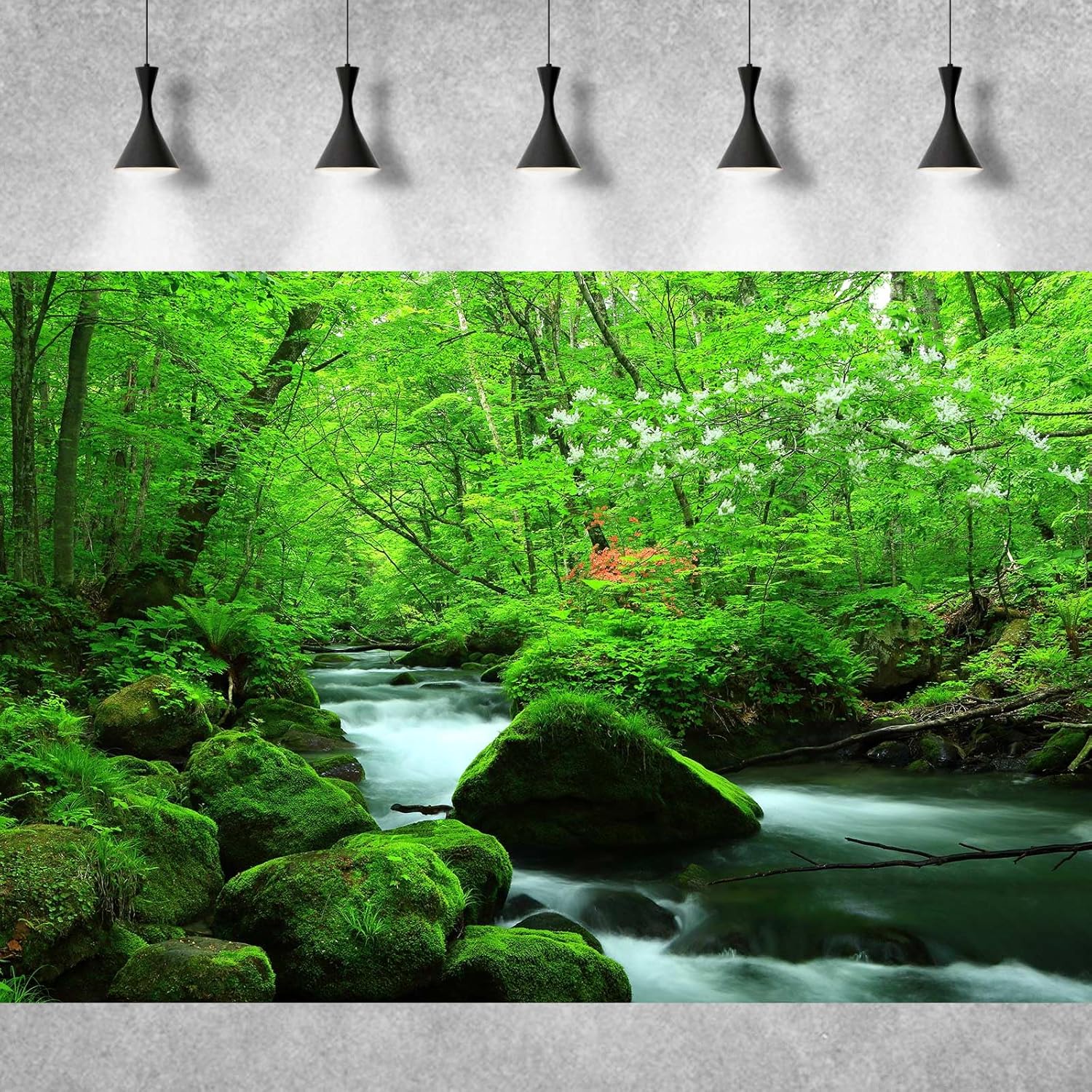 Stream Aquarium Background Jungle Plants Rainforest Fish Tank Background Lush Green Trees Rocks with Moss Terrarium Background Flowing Water Natural Landscape Aquarium Backdrops Vinyl 36x18in