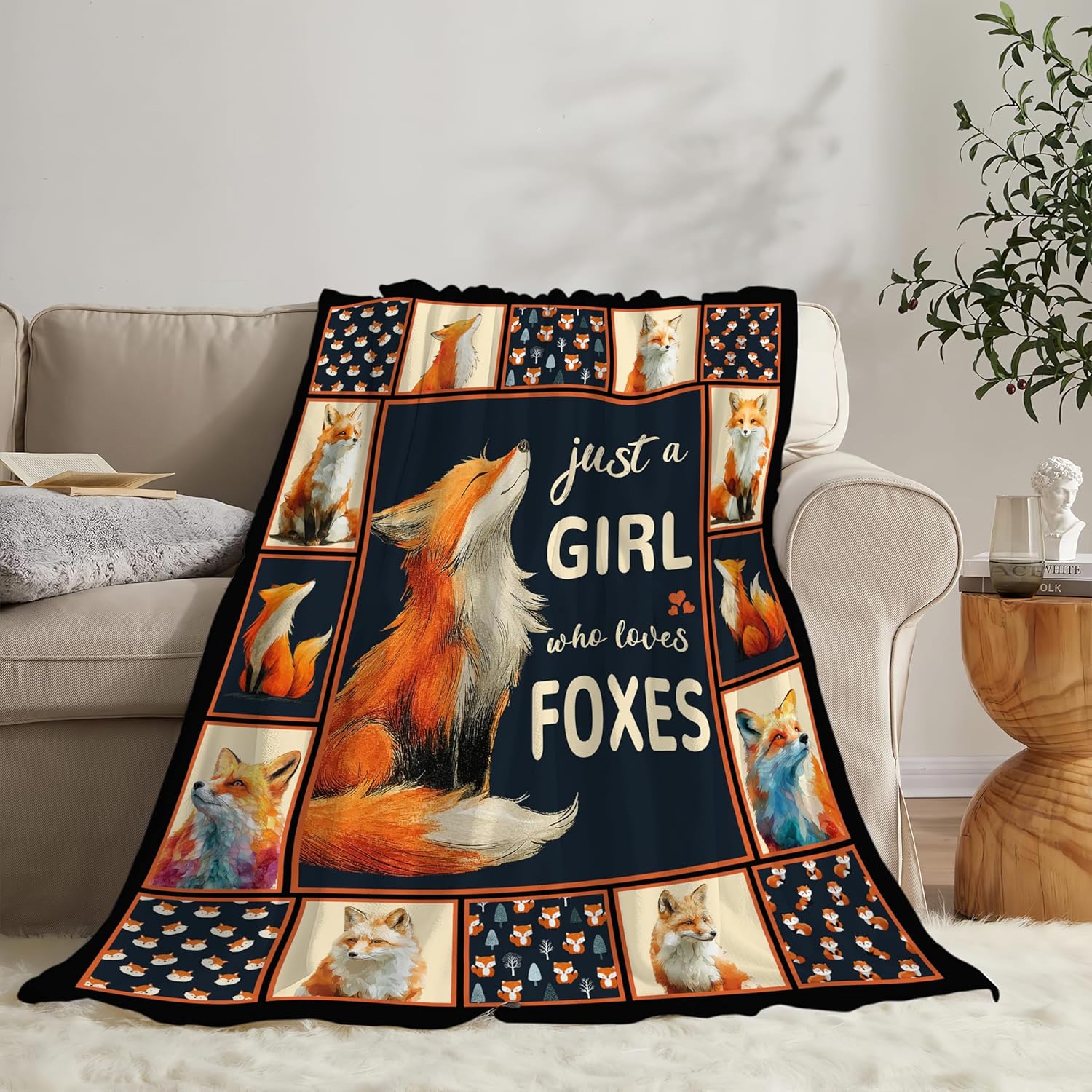 Fox Throw Blanket Orange Fox Stuff Gifts for Kids Girls Boys Adults Women Men Soft Cozy Warm Plush Fluffy Fuzzy Fleece Blanket Decor 60''X80''