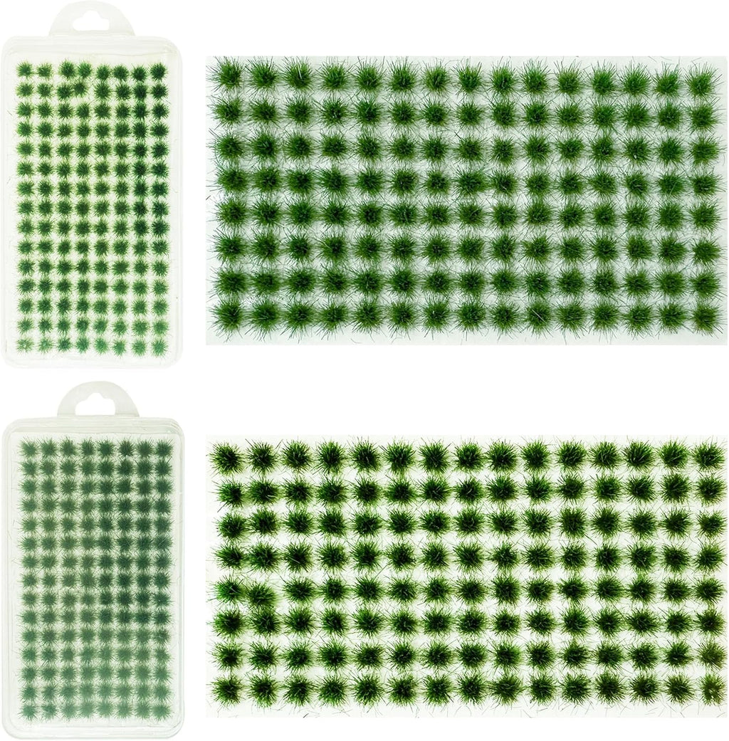 Woohome 208 PCS Static Grass Tuft Green Terrain Kit - Scenery Miniature Shrubs Bushes for Train Landscape Railway Artificial Grass Modeling