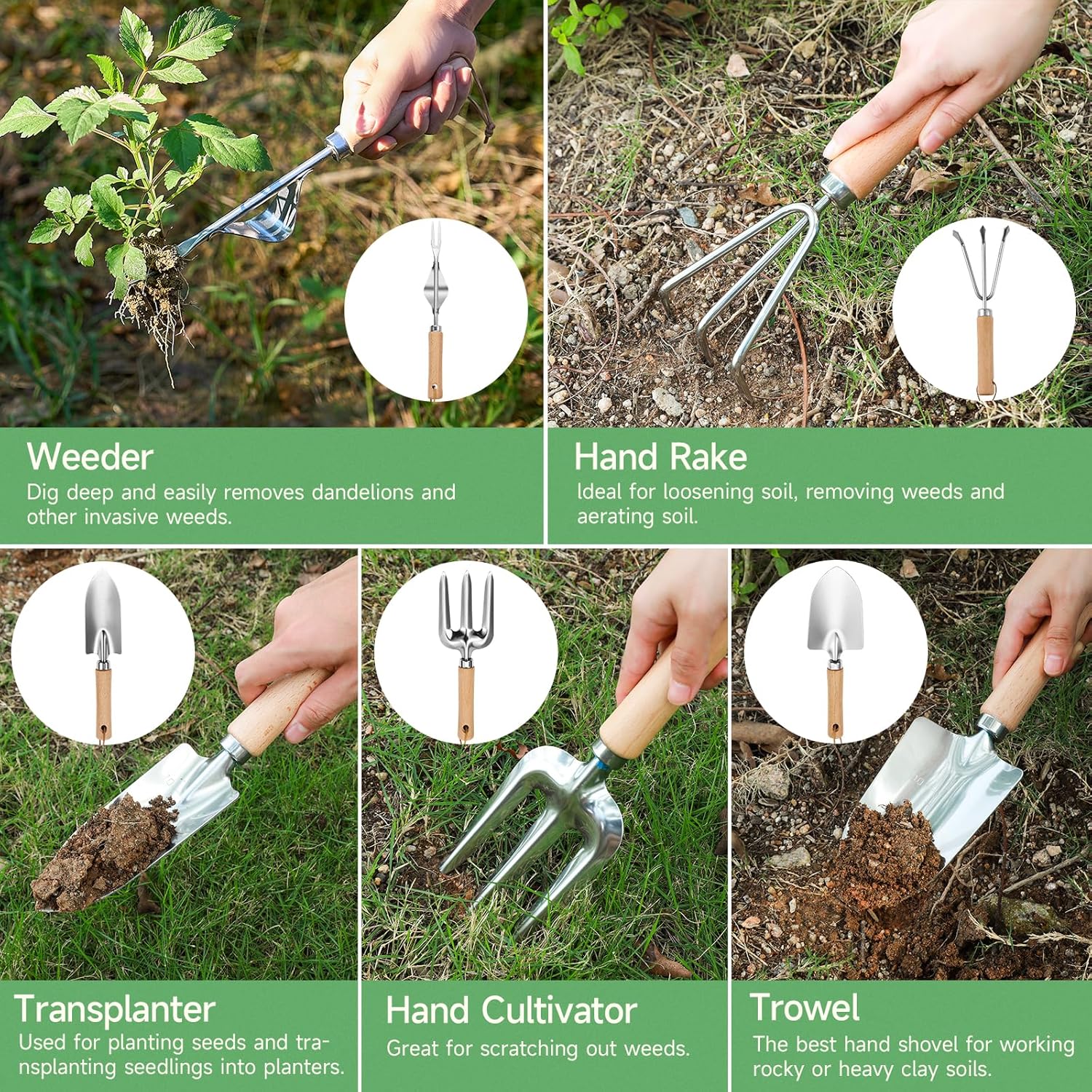 9-Piece Gardening Tools Set - Complete Gardening Kit with Heavy-Duty Stainless Hand Tools, Durable Storage Bag with Garden Accessories, Ideal Gardening Gifts for Women, Men, Gardeners