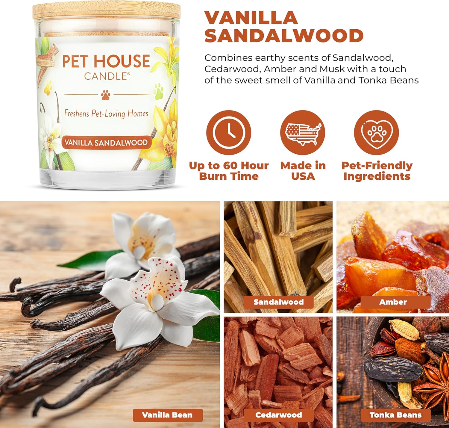 One Fur All Pet House Candle 2 Pack - Plant-Based/Soy - Clean Burning Scented, Long Lasting Pet Odor Candle for Home - Vanilla Sandalwood