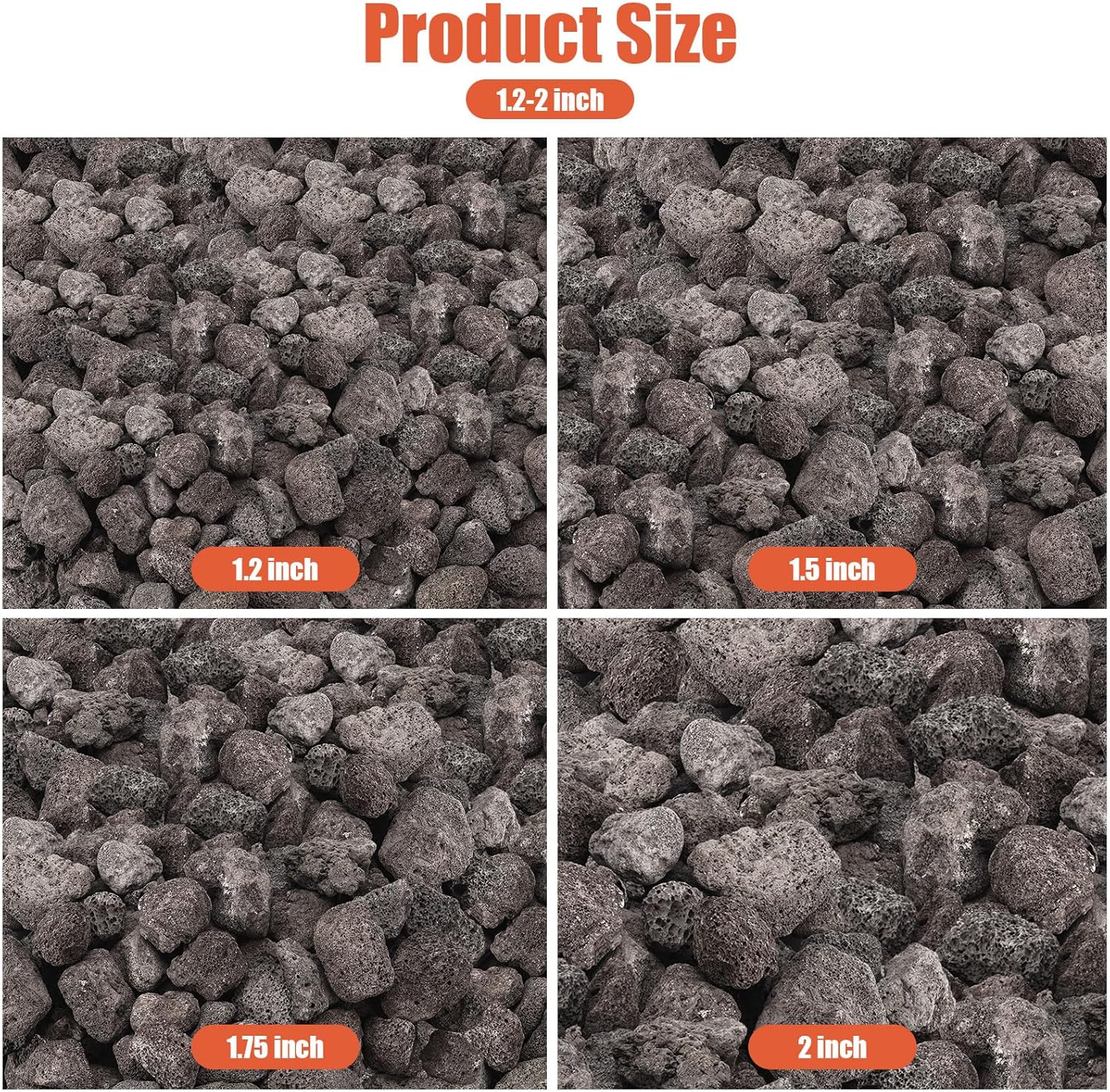 10LB Black Lava,Lava Rock Granules,Stones for Indoor Gas Fireplaces, Fire Pits, and Fire Pit Tables, Gas Fireplace Rocks, Fire Pit Stones for Outdoor Grills and Landscaping(1.2"-2")