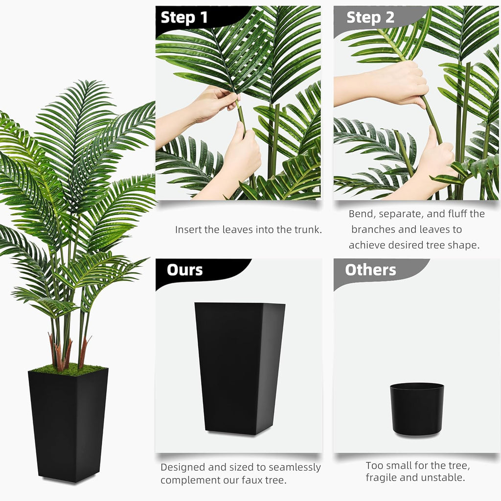 Artificial Palm Tree 5FT - Fake Tree with Gray Tall Planter - Faux Tropical Areca Floor Plant in Pot - Artificial Silk Plant for Home Office Living Room Decor Indoor