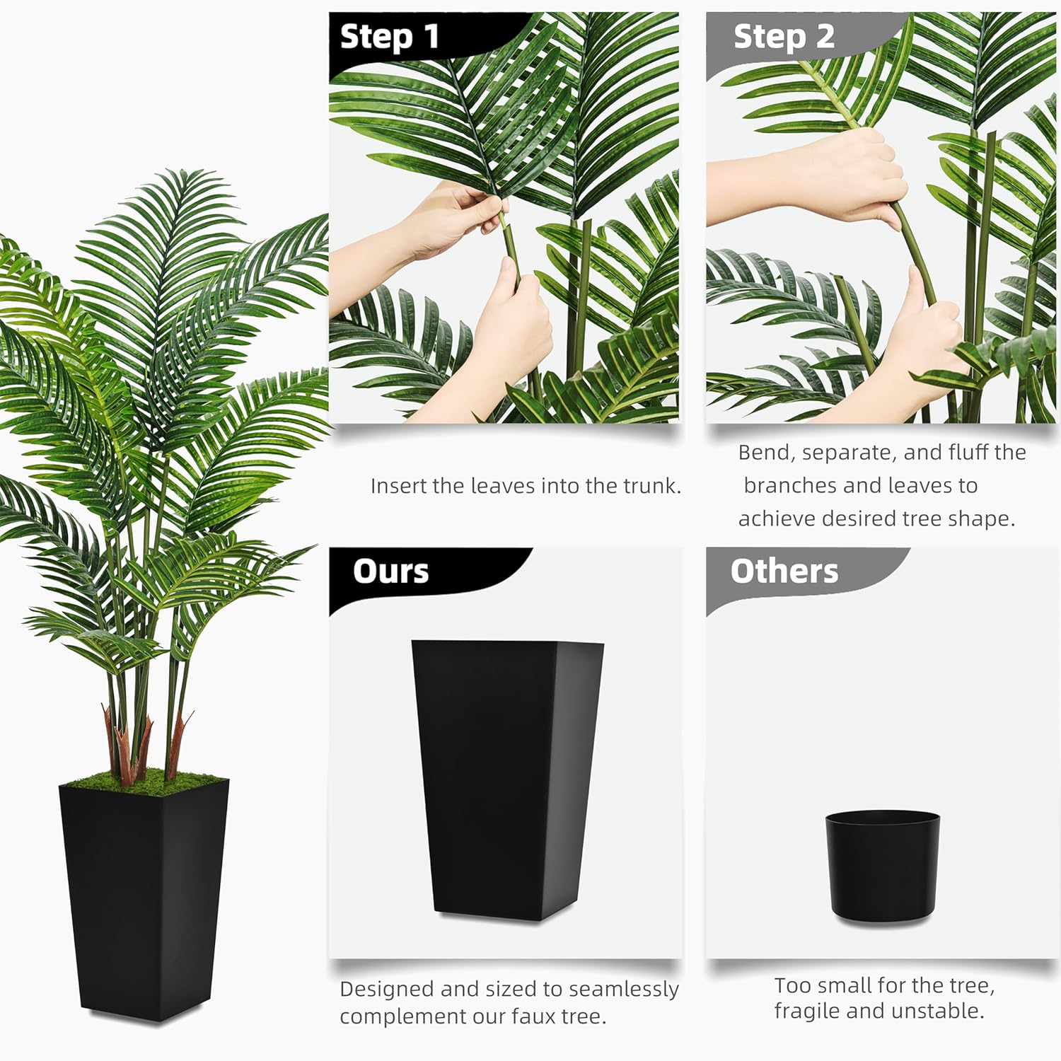 Artificial Palm Tree 5FT - Fake Tree with White Tall Planter - Faux Tropical Areca Floor Plant in Pot - Artificial Silk Plant for Home Office Living Room Decor Indoor