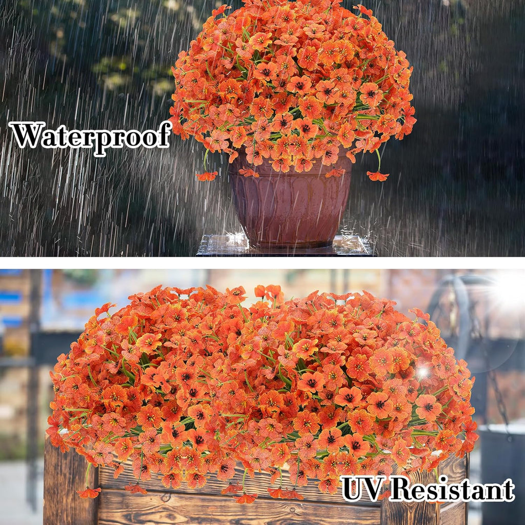 20 Bundles Fall Flowers Artificial for Halloween Decoration, Fake Flowers Faux Plants Silk Colorful Daisy Eucalyptus Realistic UV Resistant for Garden Patio Porch Box Home Decor, Orange