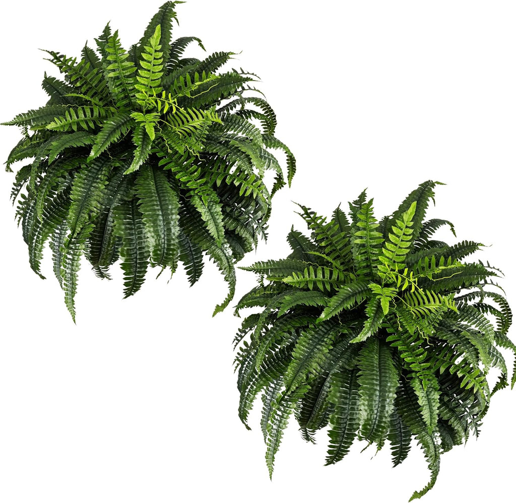 Giant Artificial Boston Ferns for Outdoors Large – UV Resistant Lifelike Faux Fern, Realistic Silk Greenery Plants Large Office, Home Decor, 2pack 88 Branches, 48 Inch Fake Fern Natural Green