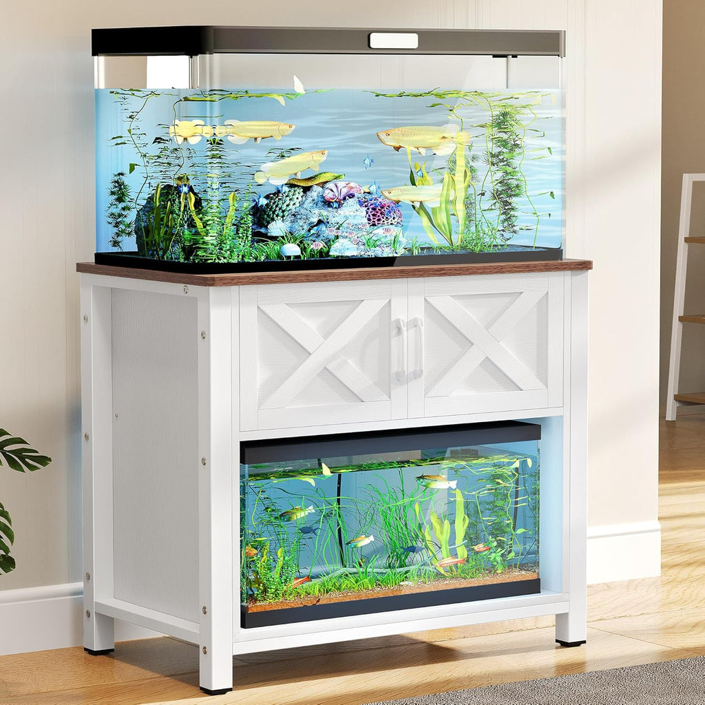 YITAHOME Heavy Duty 40-50 Gallon Aquarium Stand with Power Outlets, Cabinet for Fish Tank Accessories Storage - Metal Fish Tank Stand Suitable for Fish, Turtle, 660LBS Capacity, White
